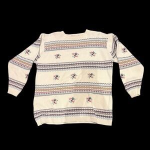 Vintage Milano Fair Isle Floral Sweater Cottagecore Ramie Cotton L XL